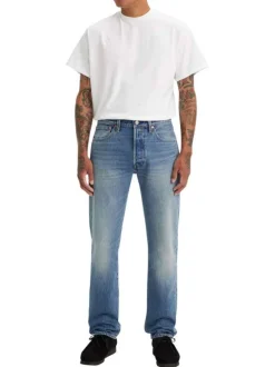 Jean 501 en coton mélangé bleu délavé avec coupe regular fit et 5 poches