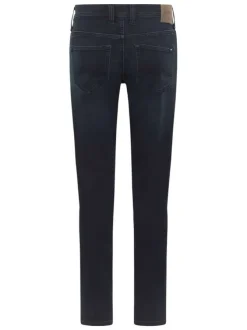 Jean en coton mélangé bleu indigo délavé à coupe slim et à taille basse