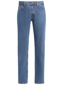 Jean en coton mélangé bleu indigo uni avec une coupe regular fit