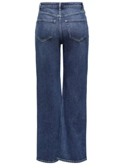 Jean en coton mélangé bleu indigo uni à coupe bootcut avec des poches plaquées