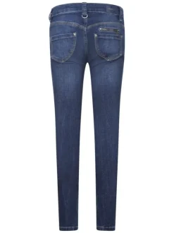 Jean en coton mélangé bleu indigo uni à coupe slim avec des petits clous