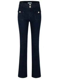 Jean en coton mélangé bleu marine à coupe bootcut et une taille haute