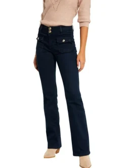 Jean en coton mélangé bleu marine à coupe bootcut et une taille haute