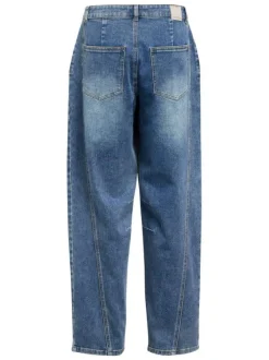 Jean en coton mélangé bleu uni pourvu d'une coupe bootcut et de multiples poches