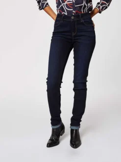 Jean en coton mélangé brut avec une coupe skinny et des passants
