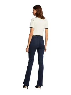 Jean en coton mélangé brut uni à coupe bootcut et nattes denim à la taille