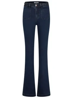 Jean en coton mélangé brut uni à coupe bootcut et nattes denim à la taille