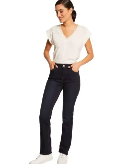 Jean en coton mélangé brut uni à coupe slim avec une taille intermédiaire