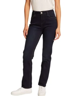 Jean en coton mélangé brut uni à coupe slim avec une taille intermédiaire