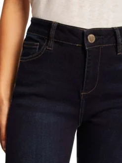 Jean en coton mélangé brut uni à coupe slim avec une taille intermédiaire