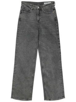 Jean en coton mélangé gris avec une coupe bootcut et des passants pour ceinture