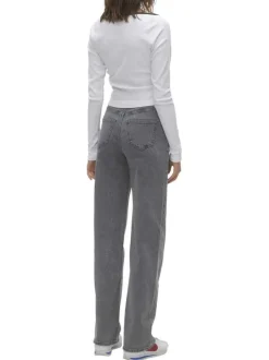 Jean en coton mélangé gris avec une coupe bootcut et des passants pour ceinture