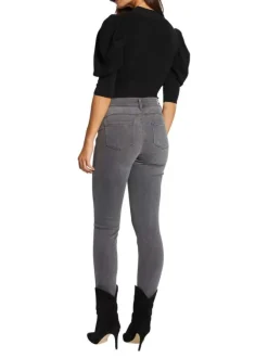 Jean en coton mélangé gris avec une coupe skinny et des passants