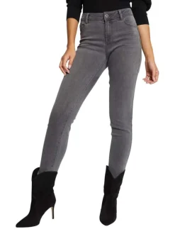 Jean en coton mélangé gris avec une coupe skinny et des passants
