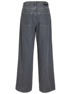 Jean en coton mélangé gris uni bootcut avec lien à la taille et poches plaquées