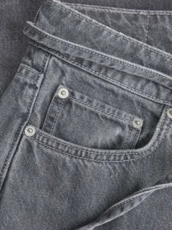 Jean en coton mélangé gris uni bootcut avec lien à la taille et poches plaquées