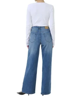 Jean en coton mélangé indigo avec une coupe droite et une taille haute