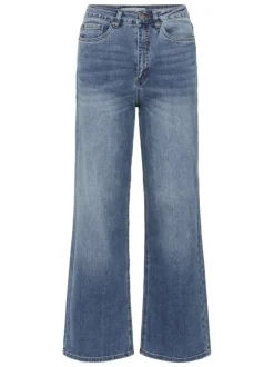 Jean en coton mélangé indigo avec une coupe droite et une taille haute