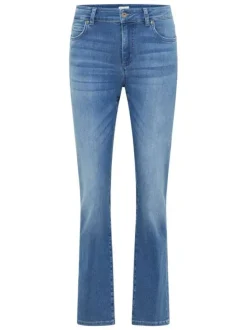 Jean en coton mélangé indigo avec une coupe droite et un patch d'authenticité