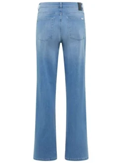 Jean en coton mélangé indigo à coupe droite avec un zip et un bouton