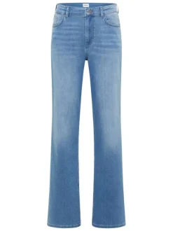 Jean en coton mélangé indigo à coupe droite avec un zip et un bouton