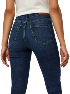 Jean en coton mélangé indigo effet délavé avec une coupe slim