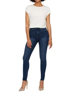 Jean en coton mélangé indigo effet délavé avec une coupe slim