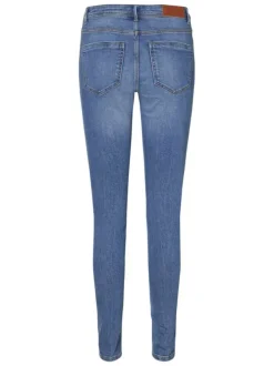 Jean en coton mélangé indigo effet délavé à coupe slim et taille haute