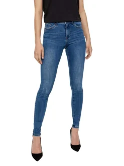 Jean en coton mélangé indigo effet délavé à coupe slim et taille haute