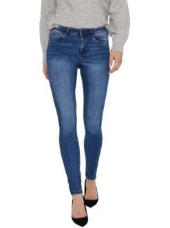 Jean en coton mélangé indigo effet délavé à coupe slim et taille haute