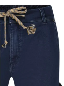 Jean en coton mélangé indigo pourvu d'une coupe large et de multiples poches
