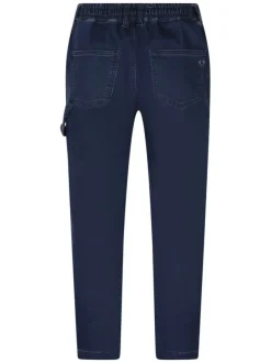 Jean en coton mélangé indigo pourvu d'une coupe large et de multiples poches