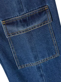 Jean en coton mélangé indigo uni avec une coupe cargo et des poches