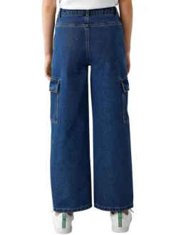 Jean en coton mélangé indigo uni avec une coupe cargo et des poches