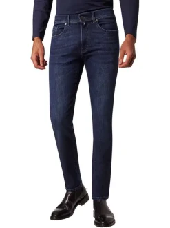 Jean en coton mélangé indigo uni à coupe ajustée avec poches plaquées