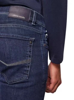 Jean en coton mélangé indigo uni à coupe ajustée avec poches plaquées