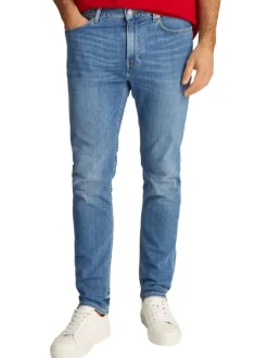 Jean en coton mélangé indigo uni à coupe slim avec poches et fermeture zippée