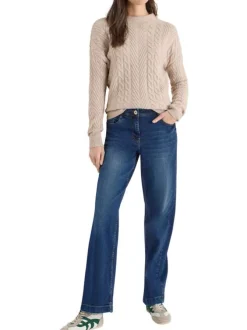Jean en coton mélangé indigo uni pourvu d'une coupe droite et d'une taille haute