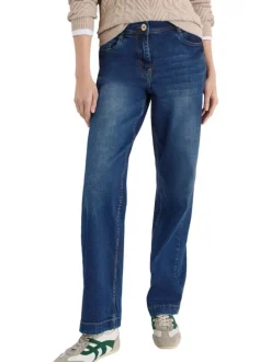 Jean en coton mélangé indigo uni pourvu d'une coupe droite et d'une taille haute