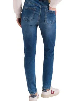 Jean en coton mélangé indigo uni pourvu d'une coupe slim et d'une taille haute