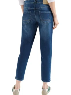 Jean en coton mélangé indigo uni pourvu d'une fermeture zippée