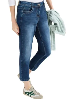 Jean en coton mélangé indigo uni pourvu d'une fermeture zippée