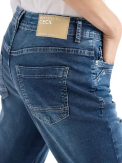 Jean en coton mélangé indigo uni pourvu d'une fermeture zippée