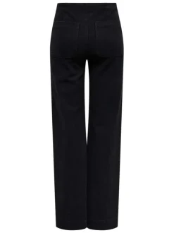 Jean en coton mélangé noir avec une coupe bootcut et des boutons à l'avant