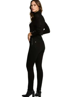 Jean en coton mélangé noir à coupe slim pourvu de clous décoratifs