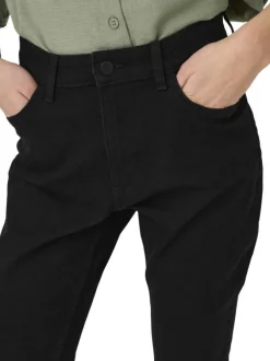Jean en coton mélangé noir coupe slim pourvu de passants pour la ceinture