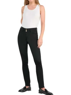 Jean en coton mélangé noir uni avec une coupe slim et des passants