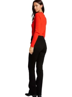 Jean en coton mélangé noir uni à coupe bootcut avec boutons chromés