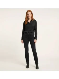Jean en coton mélangé noir uni pourvu d'une coupe slim et de multiples poches