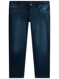 Jean en coton mélangé nuit uni avec une coupe droite et une taille basse
